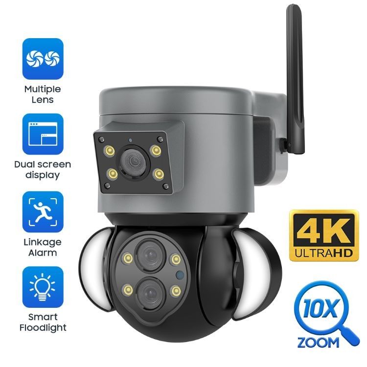 Drie-lens wifi beveiligingscamera HD 8MP Kleurnachtzicht Buiten waterdichtheid