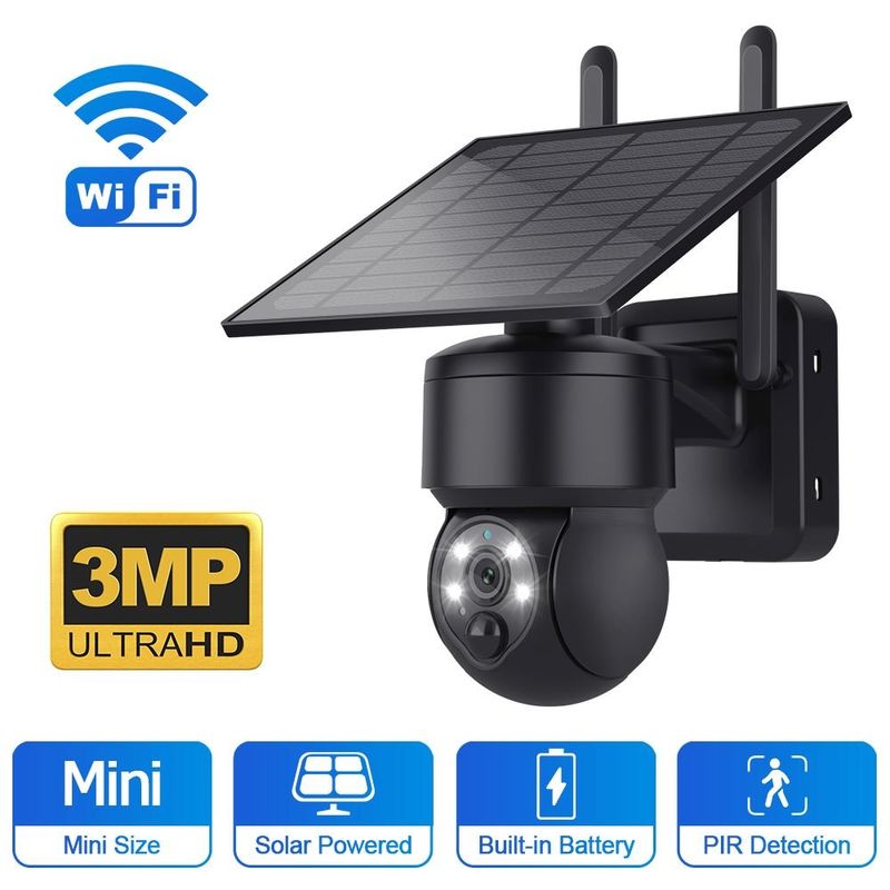 Buiten PTZ 3MP Zonne-aangedreven CCTV camera Zwart Kleur Weerbestendige